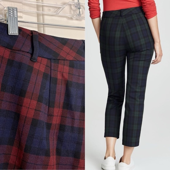 Velvet by Graham Spencer Cropped Plaid Trouser 4 Blue Res - Picture 1 of 15